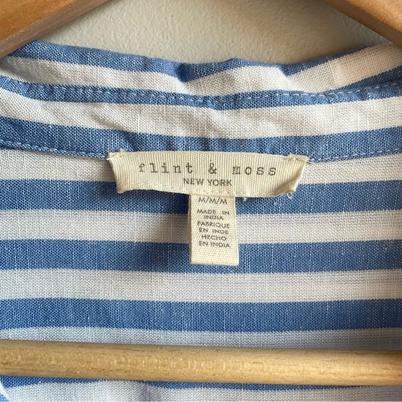 Flint & Moss M Striped Linen Blend Long Button Down Shirt Tunic Coastal Grandma - Picture 5 of 12